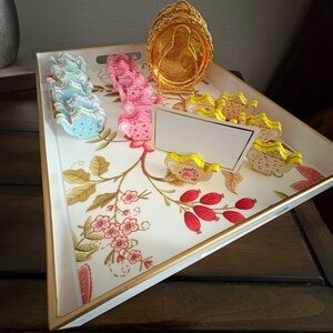 Floral Decorative Tray with Tea Cup Card Holders